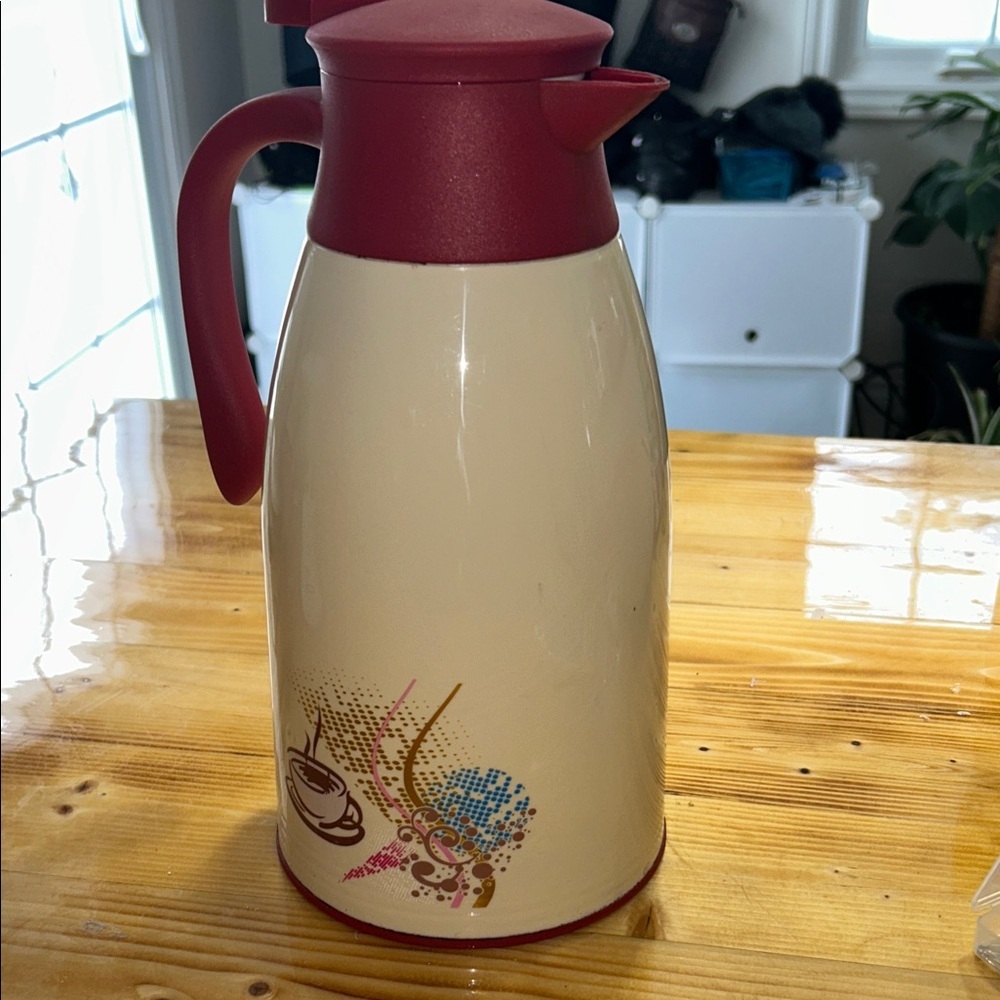 Cream and Red Thermal Carafe